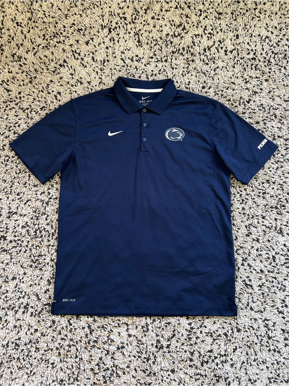 Nike Penn State Polo Shirt Navy Blue Dri-Fit Short Sleeve Men’s Size Large